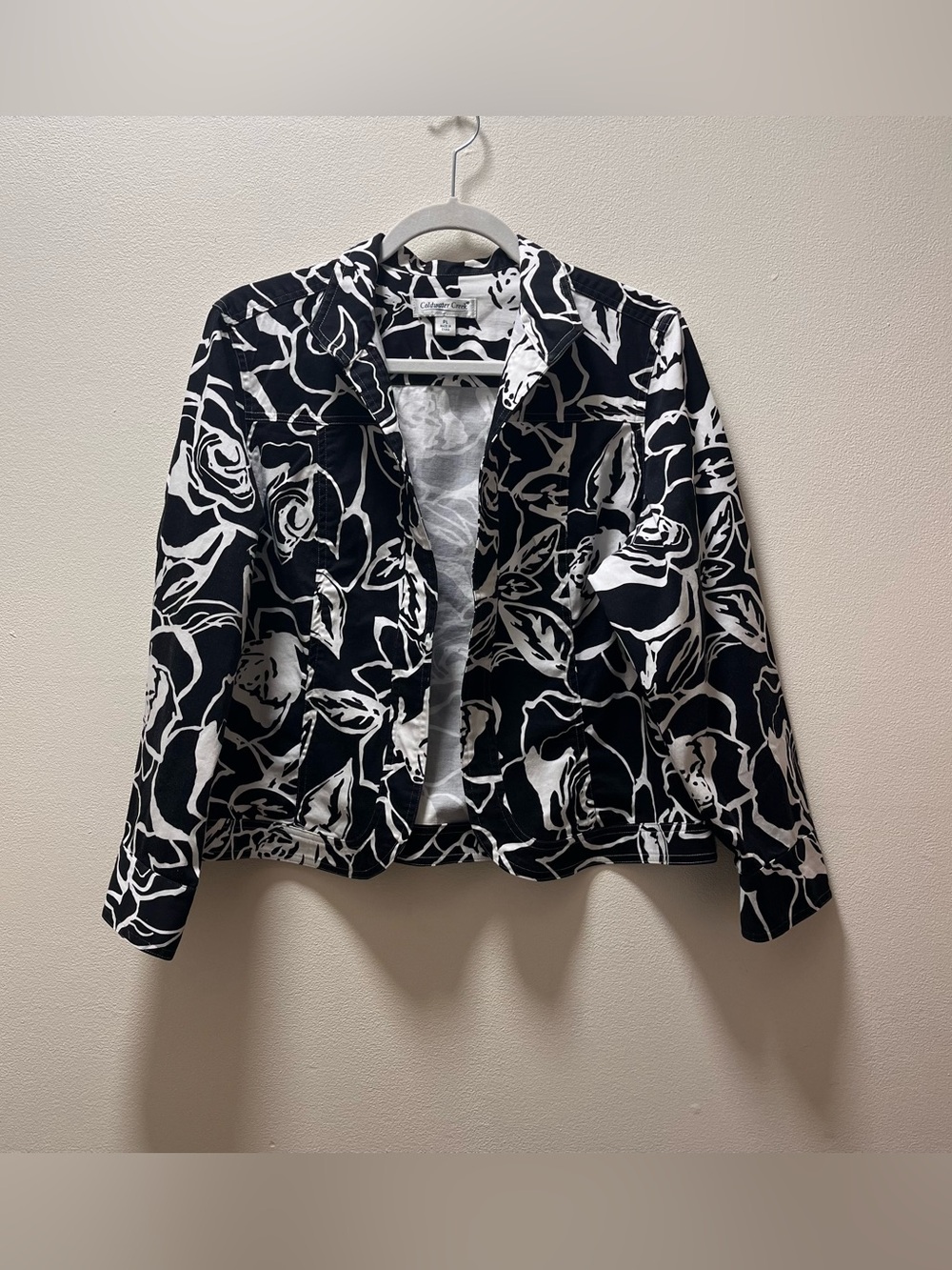 Coldwater Creek Y2K Grandma-Core Open Front Light Jacket, Sz PL, Black & White